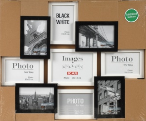 Galerie 91 - rámeček dřevěný na 9 fotografií - černo-bílá