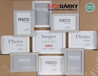 Galerie 91 - rámeček dřevěný na 9 fotografií - bílo-šedá