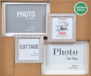 Galerie 43 - rámeček dřevěný na 4 fotografie - bílo-šedá